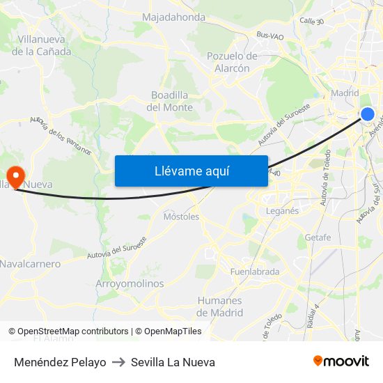 Menéndez Pelayo to Sevilla La Nueva map