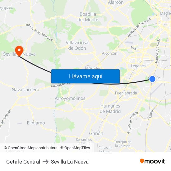 Getafe Central to Sevilla La Nueva map