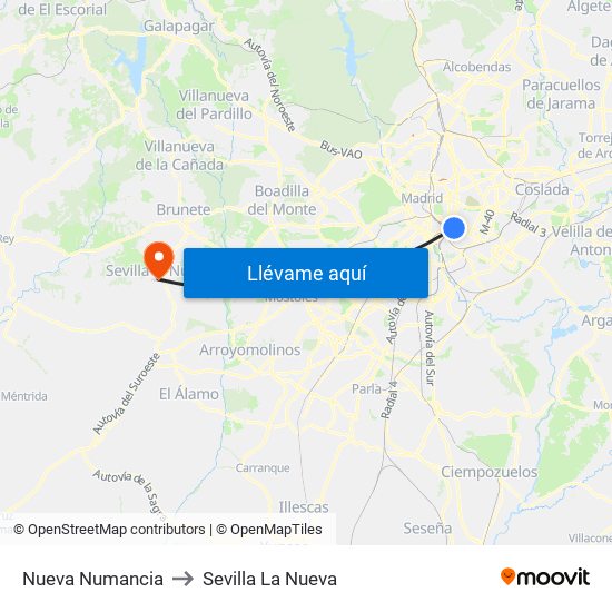 Nueva Numancia to Sevilla La Nueva map