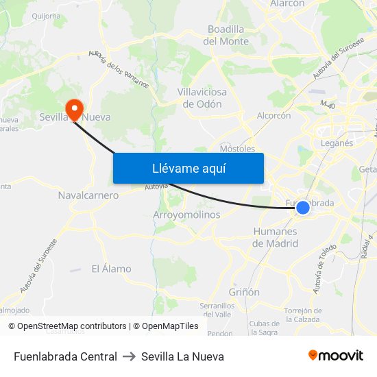 Fuenlabrada Central to Sevilla La Nueva map