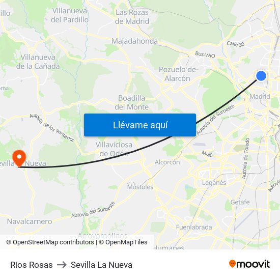 Ríos Rosas to Sevilla La Nueva map