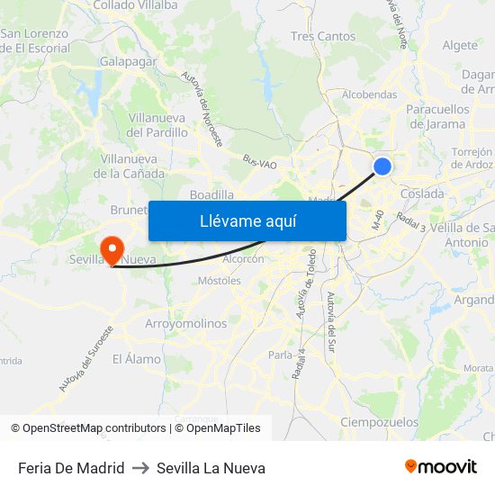 Feria De Madrid to Sevilla La Nueva map