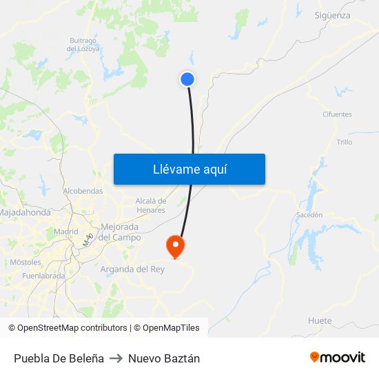 Puebla De Beleña to Nuevo Baztán map