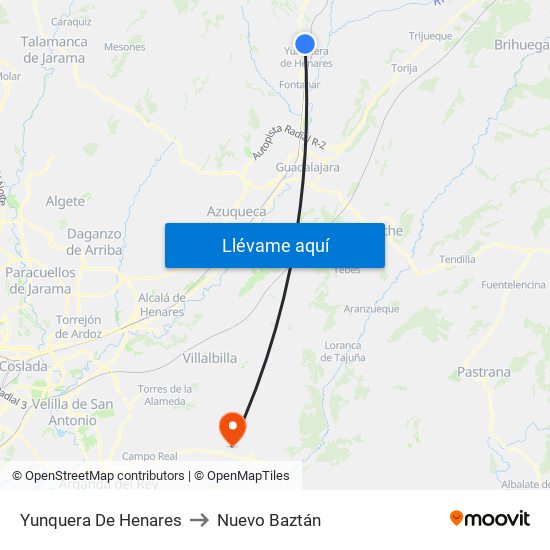 Yunquera De Henares to Nuevo Baztán map