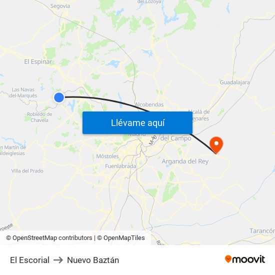 El Escorial to Nuevo Baztán map