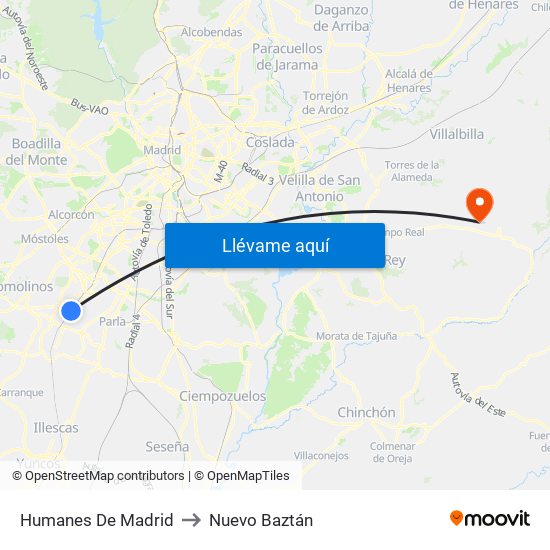 Humanes De Madrid to Nuevo Baztán map