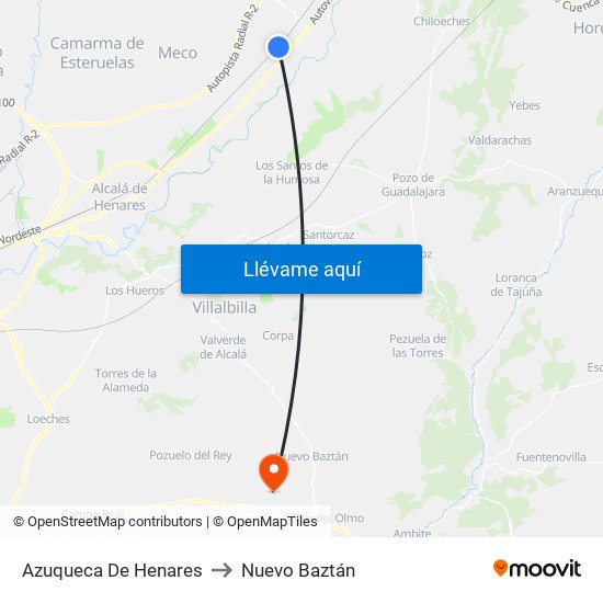 Azuqueca De Henares to Nuevo Baztán map