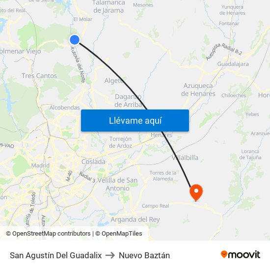 San Agustín Del Guadalix to Nuevo Baztán map