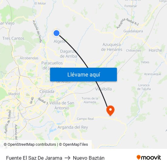 Fuente El Saz De Jarama to Nuevo Baztán map
