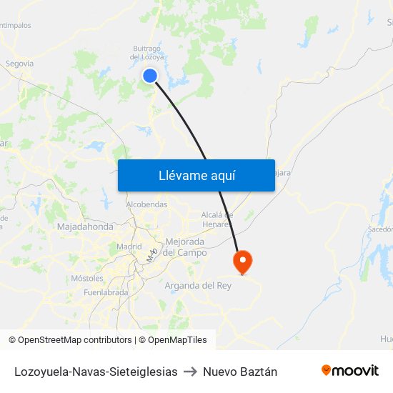 Lozoyuela-Navas-Sieteiglesias to Nuevo Baztán map