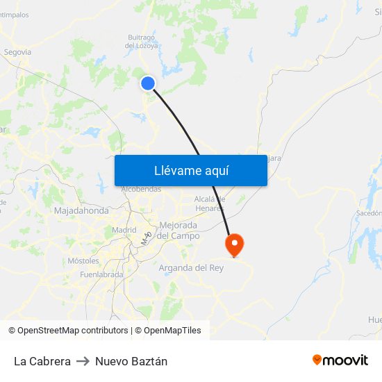 La Cabrera to Nuevo Baztán map