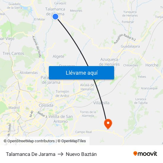 Talamanca De Jarama to Nuevo Baztán map