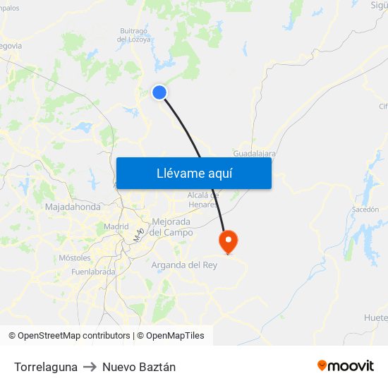 Torrelaguna to Nuevo Baztán map