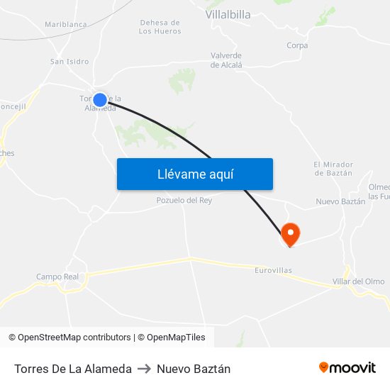 Torres De La Alameda to Nuevo Baztán map