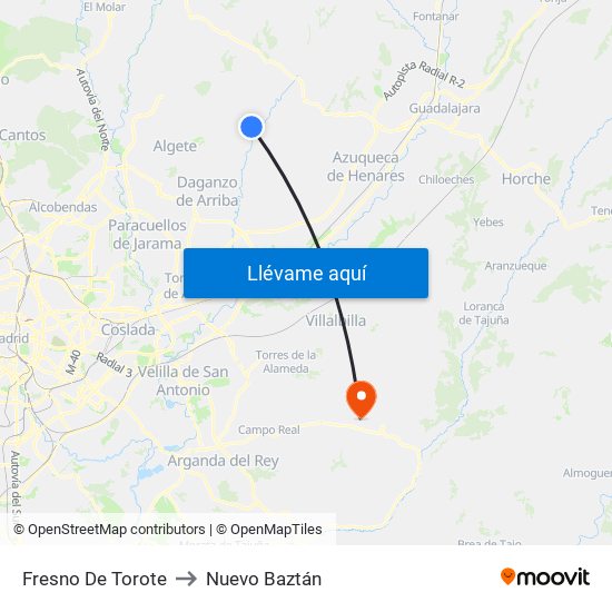Fresno De Torote to Nuevo Baztán map