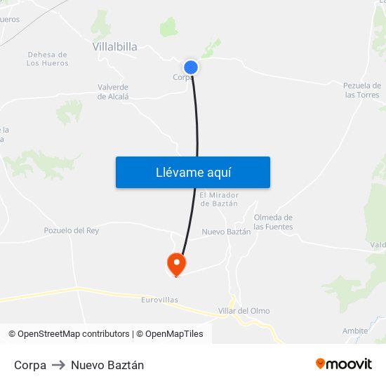 Corpa to Nuevo Baztán map