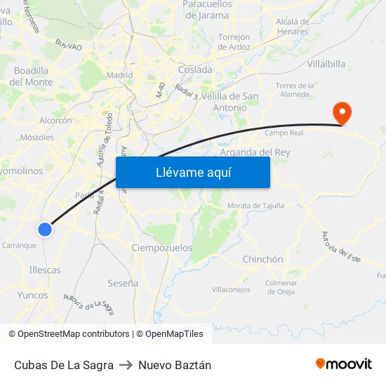 Cubas De La Sagra to Nuevo Baztán map