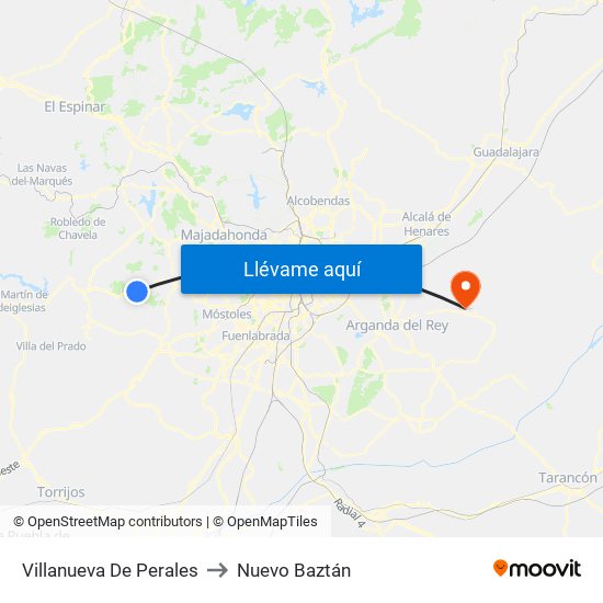 Villanueva De Perales to Nuevo Baztán map