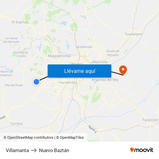 Villamanta to Nuevo Baztán map