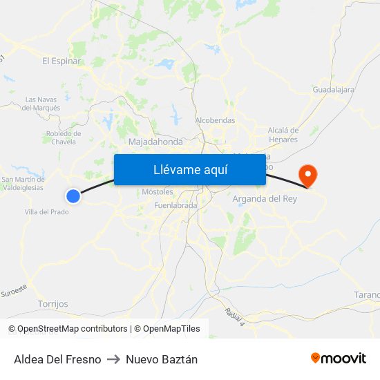 Aldea Del Fresno to Nuevo Baztán map