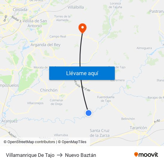 Villamanrique De Tajo to Nuevo Baztán map