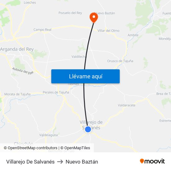Villarejo De Salvanés to Nuevo Baztán map