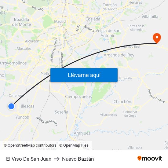El Viso De San Juan to Nuevo Baztán map