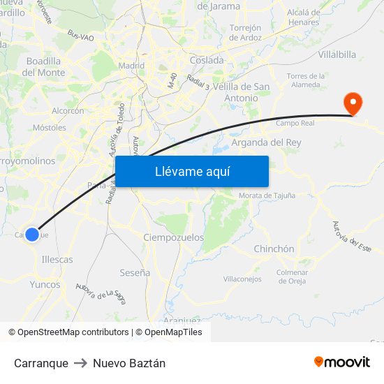 Carranque to Nuevo Baztán map