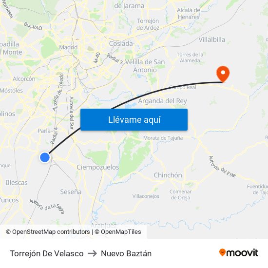 Torrejón De Velasco to Nuevo Baztán map