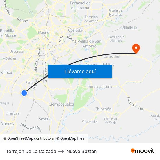 Torrejón De La Calzada to Nuevo Baztán map
