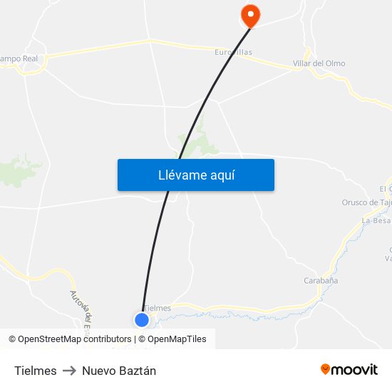 Tielmes to Nuevo Baztán map