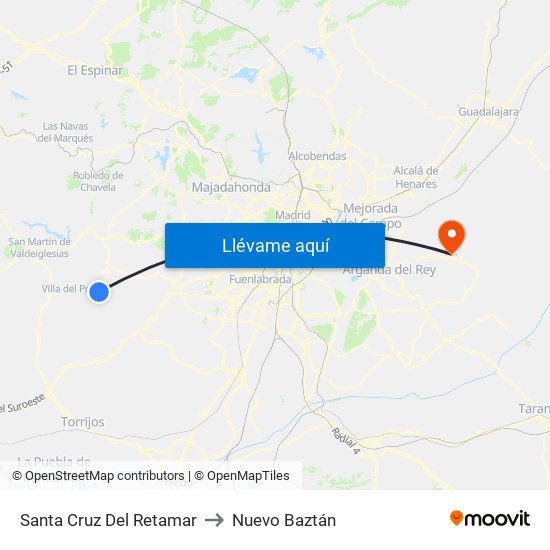 Santa Cruz Del Retamar to Nuevo Baztán map