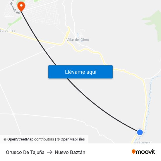 Orusco De Tajuña to Nuevo Baztán map