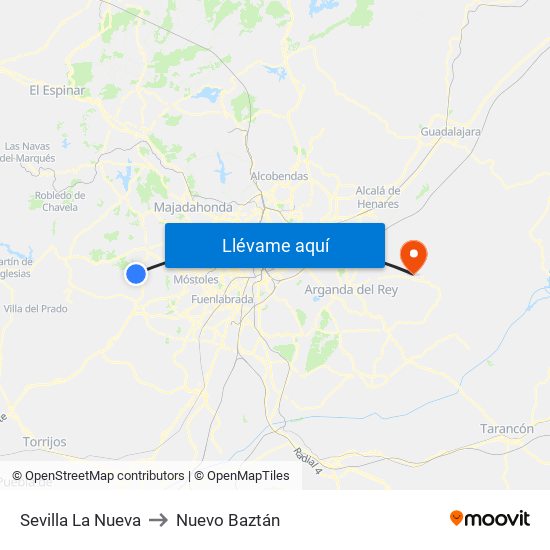 Sevilla La Nueva to Nuevo Baztán map