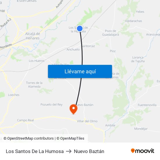 Los Santos De La Humosa to Nuevo Baztán map