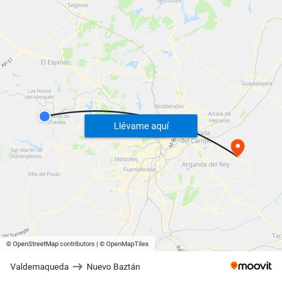 Valdemaqueda to Nuevo Baztán map