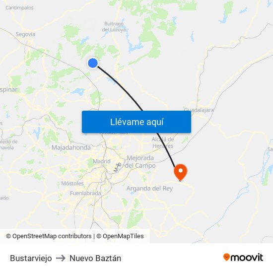 Bustarviejo to Nuevo Baztán map