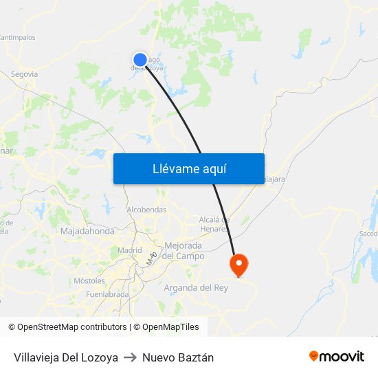 Villavieja Del Lozoya to Nuevo Baztán map