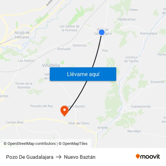 Pozo De Guadalajara to Nuevo Baztán map