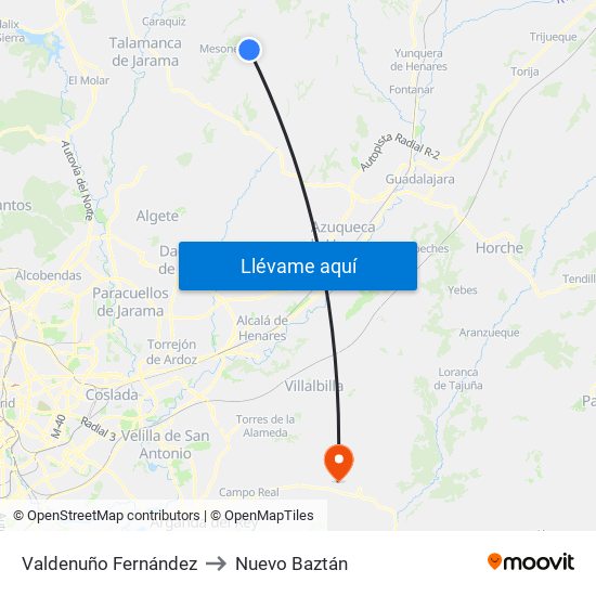 Valdenuño Fernández to Nuevo Baztán map