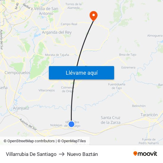 Villarrubia De Santiago to Nuevo Baztán map