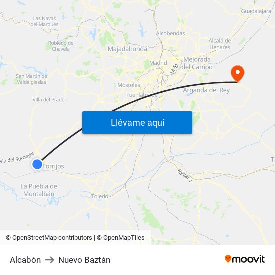 Alcabón to Nuevo Baztán map