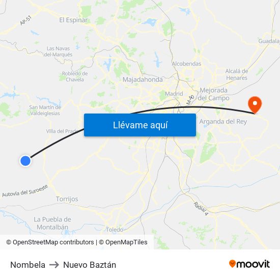 Nombela to Nuevo Baztán map