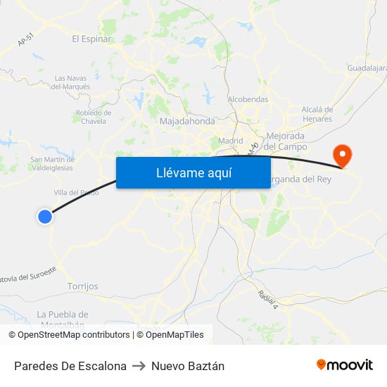 Paredes De Escalona to Nuevo Baztán map