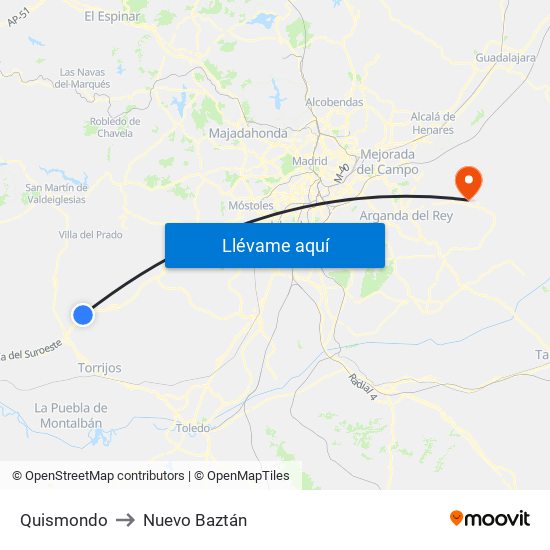 Quismondo to Nuevo Baztán map