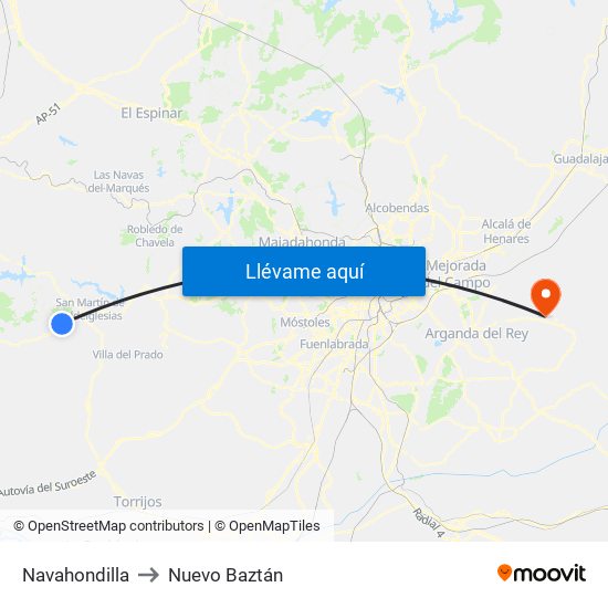 Navahondilla to Nuevo Baztán map