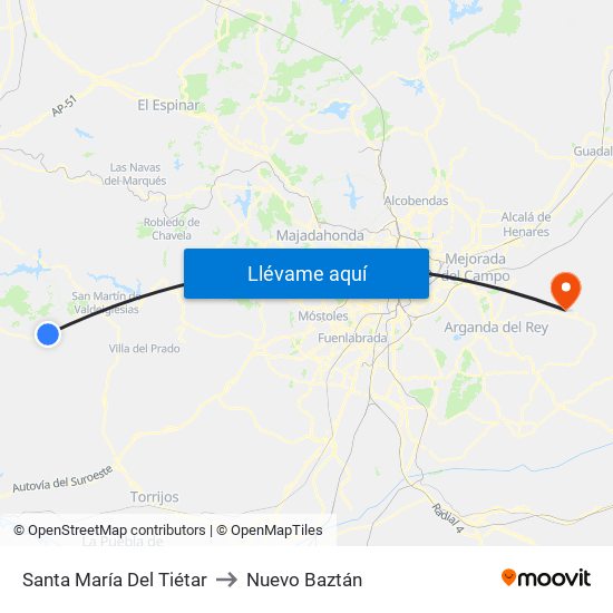 Santa María Del Tiétar to Nuevo Baztán map