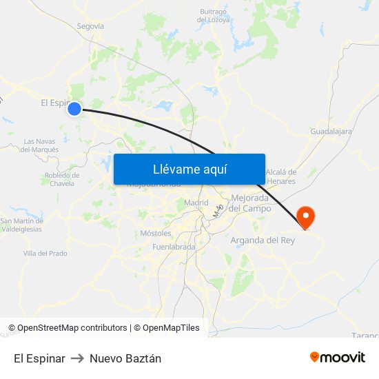 El Espinar to Nuevo Baztán map
