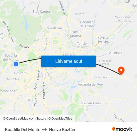 Boadilla Del Monte to Nuevo Baztán map