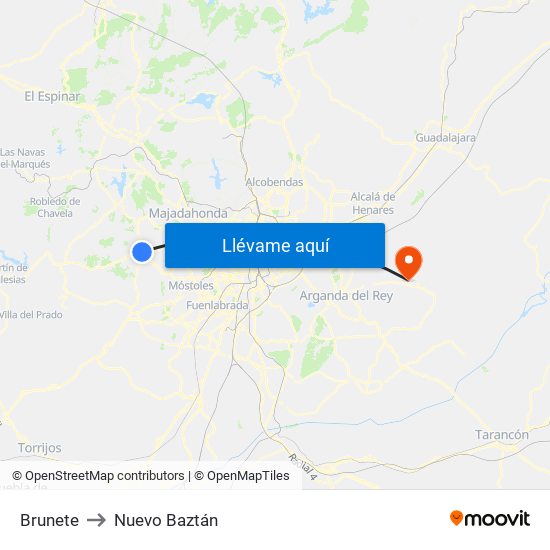 Brunete to Nuevo Baztán map